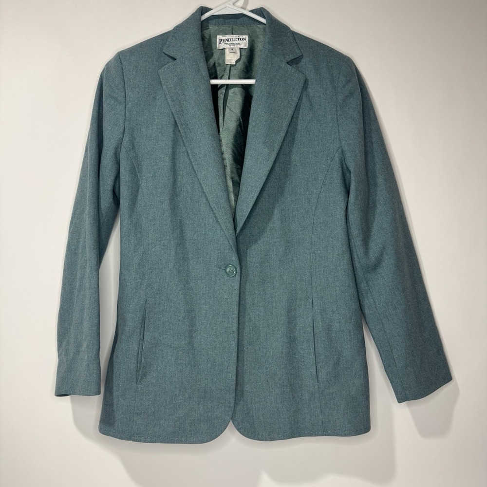 Pendleton Vintage Women's Blazer Size 8 100% Virgin Wool Seafoam Green Made USA